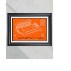 university of illinois memorial stadium blueprint football print