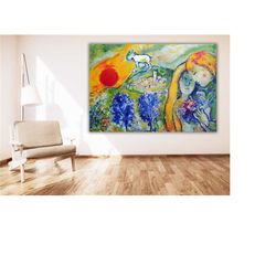 marc chagall lovers canvas wall art,modern canvas exhibition poster,surrealism arts,reproduction prints,modern canvas ar