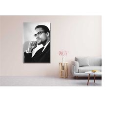 malcolm x portrait poster art print,black and white wall art,vintage art print,photography print,fashion poster print ar