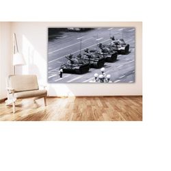 tank man of tiananmen square poster art print,tank man beijing photo 1989 vintage poster art,military war print,tankman