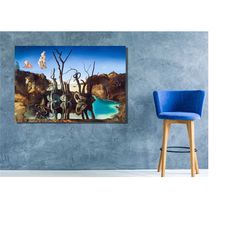 salvador dali swans animals painting,salvador dali poster,swans animals canvas wall art,reproduction prints,trendy moder