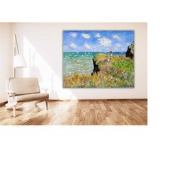 claude monet the cliff walk at pourville painting wall art,the cliff walk wall art,claude monet canvas art,modern wall d