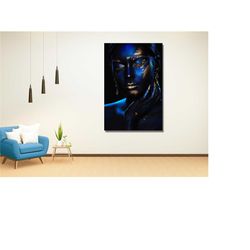 african blue gold woman poster print,african woman blue wall art,african american art,african luxury wall art,blue woman