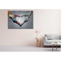 banksy hands love heart canvas/poster art print,love wall decor,banksy heart canvas wall decor,graffiti wall art print,g