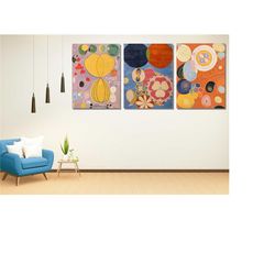 set of 3 hilma af klint abstract poster print,hilma af klint exhibition canvas,hilma af klint wall decor,reproduction pr