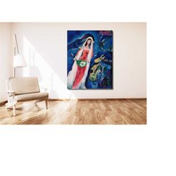 bride and goat canvas print art,marc chagall canvas wall art,chagall la mariee canvas wall art,exhibition poster,surreal