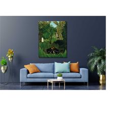 henri rousseau parrot and chimpanzee in the virgin forest poster print,henri rousseau artwork,reproduction painting art,