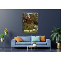 henri rousseau chimpanzee and parrot in the virgin forest poster print,henri rousseau artwork,reproduction painting art,