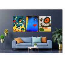 set of 3 joan miro paintings canvas wall art,joan miro vintage poster print art,canvas wall art print,joan miro museum e