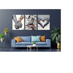 set of 3 banksy love paintings canvas wall art,banksy poster print art,canvas wall art print,street wall art,graffiti lo