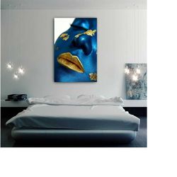 african blue woman canvas print,african woman blue wall art,african american art,african luxury wall art decor,blue woma