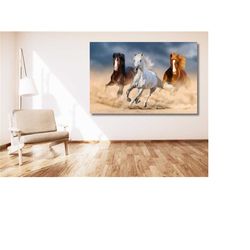 three horses painting artistic canvas wall art,running horses canvas wall art,horses wall art poster,extra large wall ar