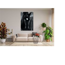 black horse canvas wall art,horse canvas wall decor,black stallion artwork,black horse poster,animal canvas wall art,hou