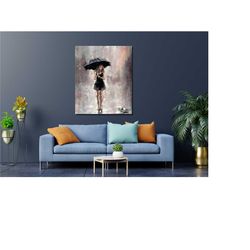 woman under rain wall hangings,rainy day canvas print art,woman canvas wall art,umbrella girl canvas,modern wall decor,t