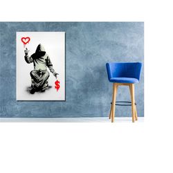 love or money wall decor,banksy money or love canvas print,banksy boy art canvas,banksy heart wall art,dollar decor,graf