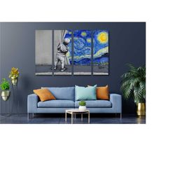 van gogh banksy behind the curtain wall art,urban style canvas,graffiti wall art,modern street art,extra large wall art,