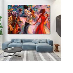 african jazz oil painting canvas wall art,african jazz poster print,music room wall art decor,gift for jazz lover,africa