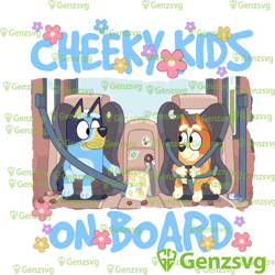 bluey and bingo mom car png, cheeky kids on board blue dog png, bluey and bingo carseat png