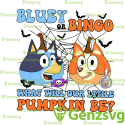 bluey or bingo what will our little pumpkin be png, bluey keeper of the gender, new mom new dad halloween png