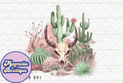cow skull vintage desert cactus png design 04