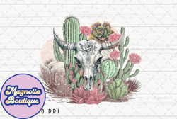 cow skull desert cactus vintage png design 05