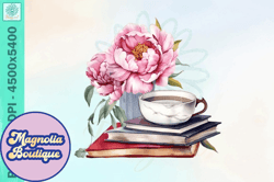 book flower watercolor vintage png design 71