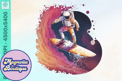 astronaut surfing vintage png watercolor design 72
