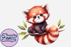 red panda floral watercolor clipart design 97