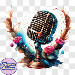 vintage microphone with roses png design 145