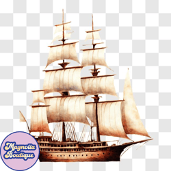 vintage sailing ship at sea png design 147