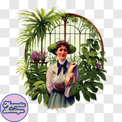 woman gardening with her pet bird png design 150