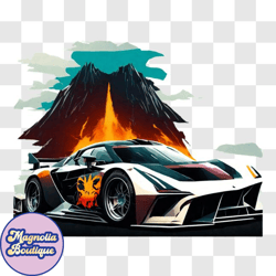 high speed racing car with active volcano background png design 173