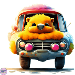 colorful cartoon bear in car png design 177