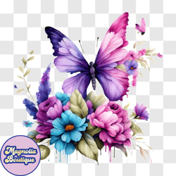 colorful butterfly on a bed of flowers png design 190