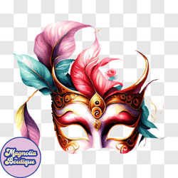 colorful venetian style mask with feathers and floral design png design 192