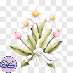 beautiful bouquet of white flowers and pink tulips png design 194