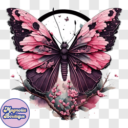 beautiful pink butterfly on a branch with pink flowers png design 195