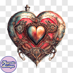 intricate steampunk heart shaped box with gears and cogs png design 197