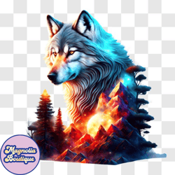 glowing wolf on rocky terrain with aura png design 196