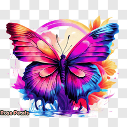 vibrant butterfly on watercolor flower png design 254