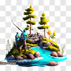 scenic fishing on a rocky riverbank png design 274