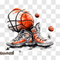 colorful basketball shoes and balls artwork png design 279