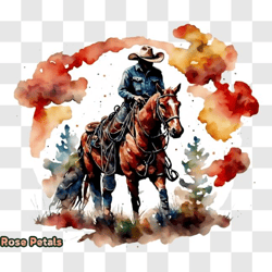 cowboy riding horse in the countryside png design 280