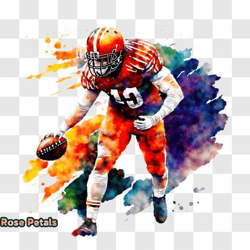 football player in orange uniform on colorful background png design 302