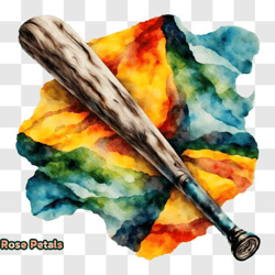 colorful watercolor painting of a baseball bat png design 29