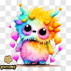 Colorful Monster with Hearts Stickers for Your Electronic Devices PNG Design 252