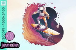 astronaut surfing vintage png watercolor design 72