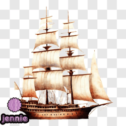 vintage sailing ship at sea png design 147