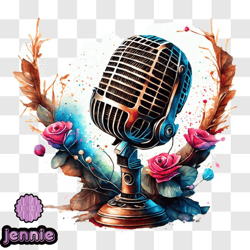 vintage microphone with roses png design 145