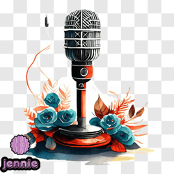 vintage microphone on a floral background png design 148